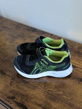 Asics Black and Neon Green Kids' Athletic Sneakers